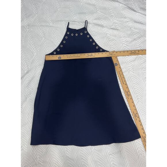 Lumiére Navy Mini Dress, Silver Grommet Halter, Size M, Cocktail Party - Picture 7 of 9